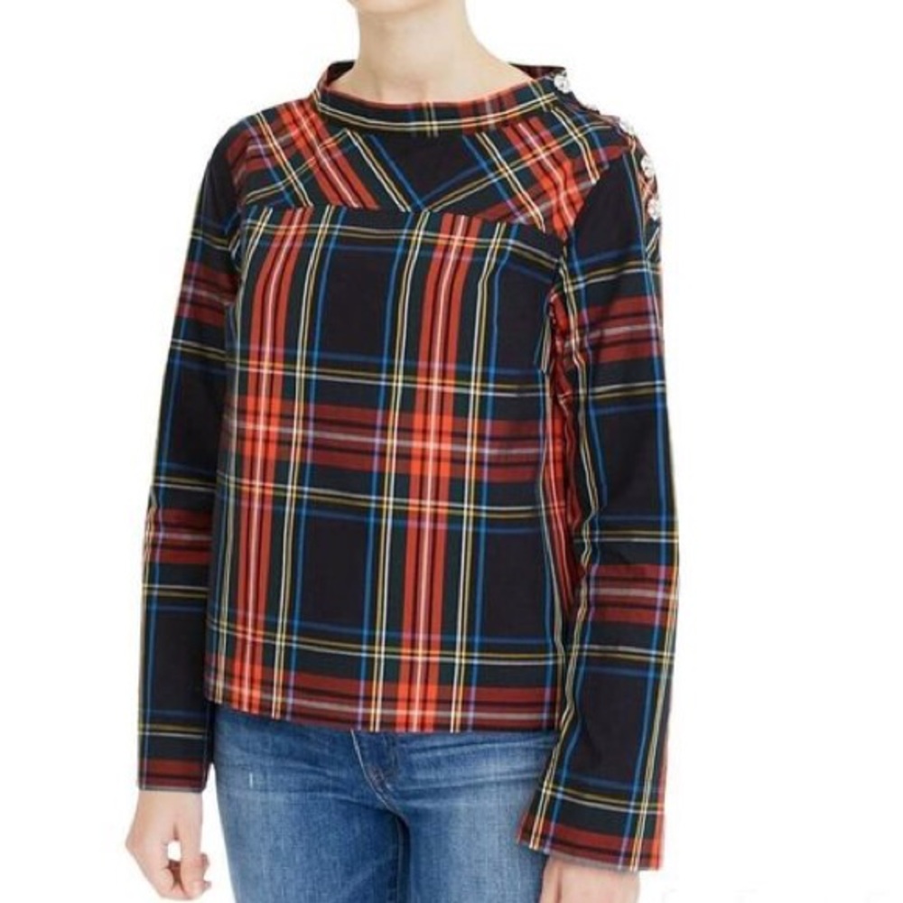 J. Crew Preppy Old Money Plaid Diamond Button-Up Blouse